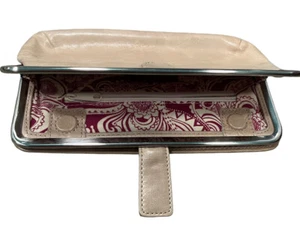 HOBO Tan Leather Red Paisly Clutch Wallet Magnetic & Snap Closures - Picture 1 of 8