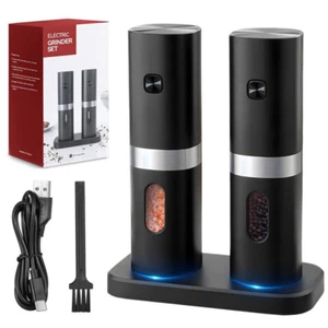 Electric Salt And Pepper Grinder Set Rechargeable Salt & Pepper Mill Kit 2PC - Picture 1 of 12