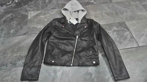 NWT H & M GIRLS MOTOR CYCLE JACKET BLACK FAUX LEATHER 14Y+ - Picture 1 of 2
