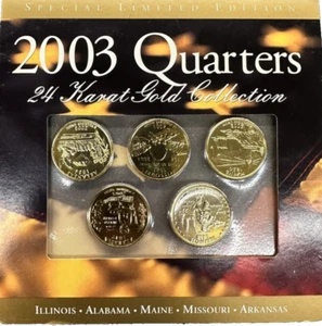 2003 US Statehood Quarters 24K GOLD PLATED **5 Coin Complete Set ** Encapsulated - Picture 1 of 5