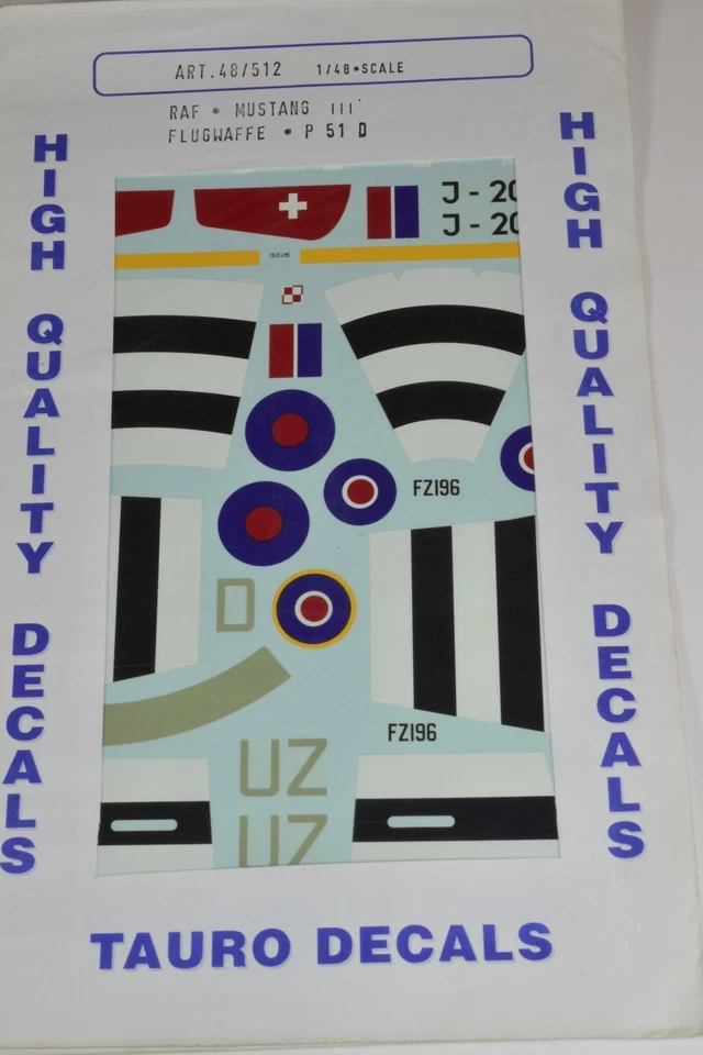 TAUROMODEL WATER DECAL 1/48 RAF MUSTAMG LUFTWAFFE P 51 D - Immagine 1 di 1