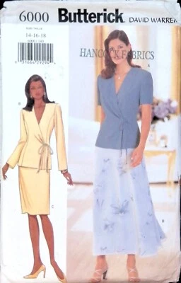 Butterick Sewing Pattern 6000 Wrap Top Skirt Womens Size 14-18 Variations Uncut - Image 1 of 4