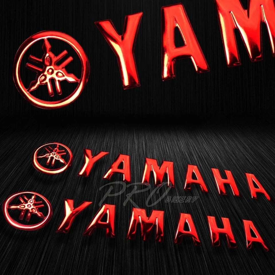 7"x 1.5" Extra Curvy Emblem Decal Logo+Letter Fairing Sticker Yamaha Chrome Red — 第 1/1 张图片