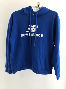 New Balance Cropped Hoodie Size M Womens Oversized Blue Logo Long Sleeve Cotton - Picture 1 of 8