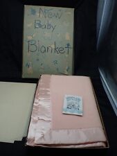 NEW Vintage BUNNYLAND Receiving Baby Blanket # 7500 Pink w/ Satin Edge 36" x 50"
