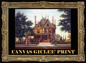 Victorian Mansion Fort Worth McFarland Hand Painted Canvas Print SIGNED Souders  - Picture 1 of 2