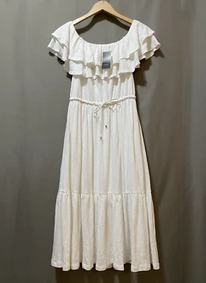 NWT Lauren Ralph Lauren Women On/Off The Shoulder Linen Rayon Dress Size 4 White - Image 1 of 4