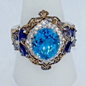 925 silver Large aquamarine amethyst CZ statement ring Sz 9 butterfly - Picture 1 of 10