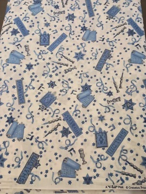 Tela de algodón Hanukkah 44" x 5 YD Cranston Star of David azul blanco Shalom Foto 1 de 4
