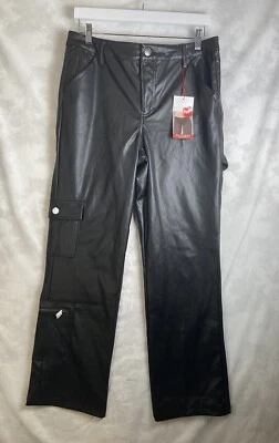 Hot Kiss Mujer Talla 15 P.U. Pantalones cargo de tiro medio negros de imitación de cuero Y2K Foto 1 de 4