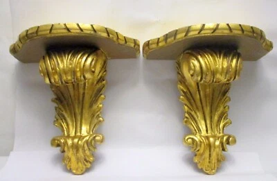 Antiguo Grande SOPORTES DE MADERA TALLADA ESTANTES ORO DORADO Italiano Francés ROCOCO Foto 1 de 4