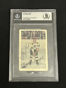 ED SANDFORD 1952-53 PARKHURST SIGNED AUTOGRAPHED CARD BECKETT BAS AUTHENTIC