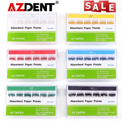 AZDENT puntas de papel endodoncia dental 0.02 Taper 15#-40# 45#-80# 200pcs/pack - Image 1 of 4