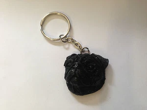 Black Pug Head Dog Design Animal 3D Emblem On a Split Keyring Handmade - Picture 1 of 1