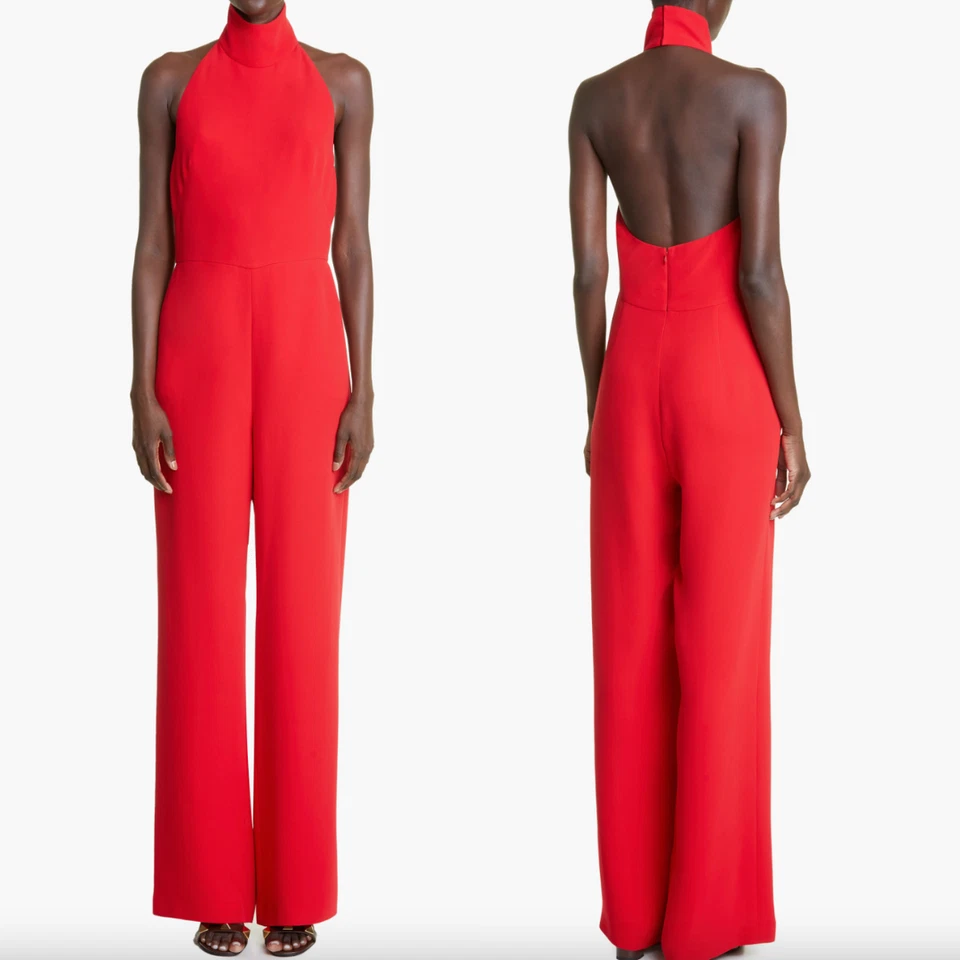 $5770 Valentino Red Wide Leg Halter Silk Cady Jumpsuit size 6 AS IS - Image 1 of 4