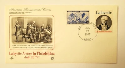 Lafayette Arrives in Philadelphia 1977 First Day Cover – Bicentennial 13¢ and 3¢ - Image 1 of 2