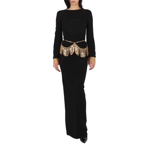 Abito Burberry nero manica lunga con dettagli a catena