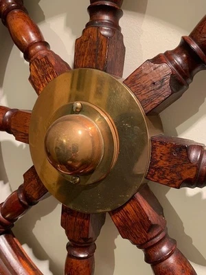 Vintage Ships Wheel from R. N. IXWORTH. 36" light brass hub, Maritime Boat Yacht - Image 1 of 4
