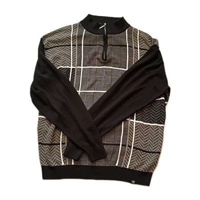 Suéter de punto Stacy Adams para hombre XXL negro blanco gris 1/4 cremallera Foto 1 de 4