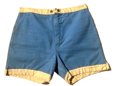 Vintage 60's DON RANCHO Blue Cotton Canvas Surf Trunks Shorts Beach Boy Retro - Image 1 of 4