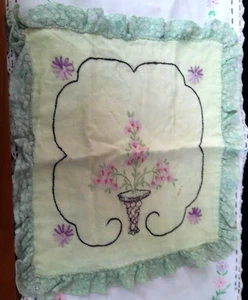 Funda de Almohada Bebé Verde Vintage - Encaje Diseño Maceta Bordado Cosido a Mano - Imagen 1 de 13