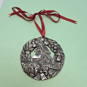 2001 Gorham OUR NEW HOME Christmas Ornament Silver-plated Abundance Wreath ~3" - Picture 1 of 6