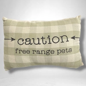 Caution Free Range Pets Green Buffalo Check Throw Pillow  Cottage Primitive - Picture 1 of 4