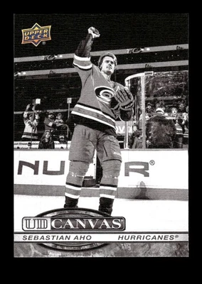 5-10-22 PWE 2025-26 upper deck series 1 c-14 sebastian aho ud canvas black white - Image 1 of 2