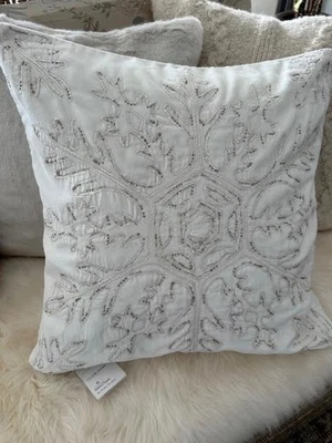 Pottery Barn Eira Snowflake Pillow Cover 20" Ivory Winter White Christmas NEW - Image 1 of 4