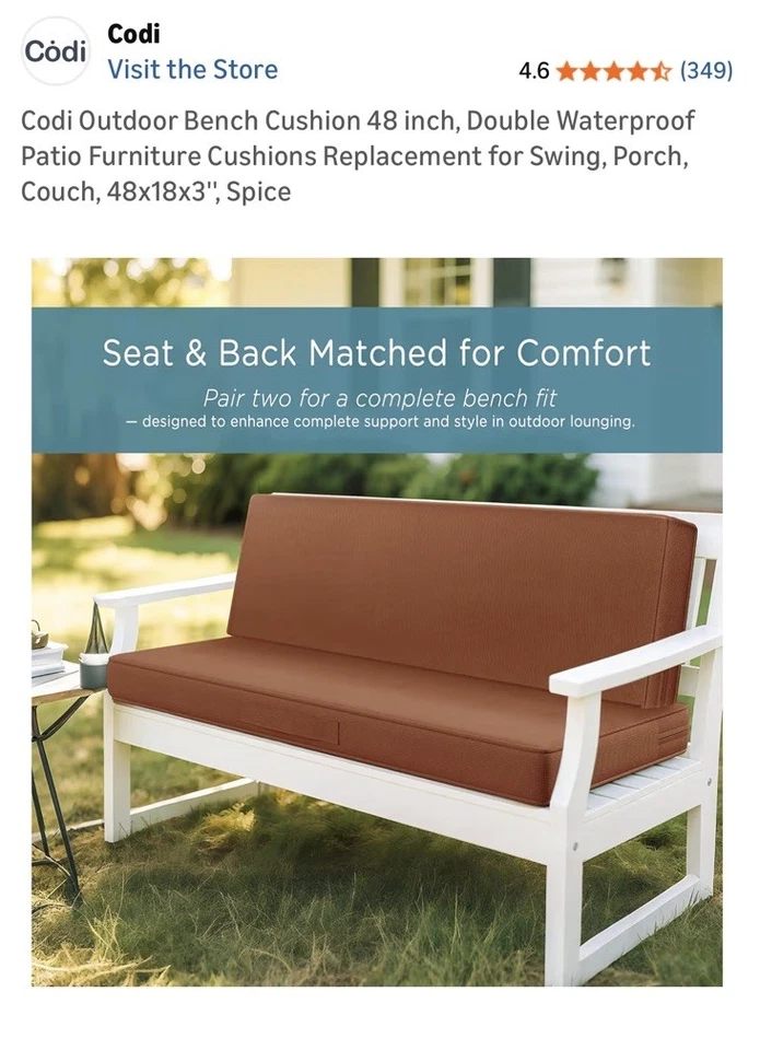 NUEVO Cojín de banco o asiento oscilante para exteriores Codi DURAOUT con cubierta impermeable con cremallera Foto 1 de 4