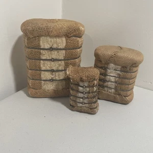 Lot of 3 Vintage Mini Cotton Bales USA State Travel Souvenir 3.5" 5" 7" Burlap - Picture 1 of 8