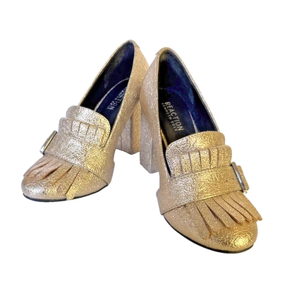 Kenneth Cole Reaction Womens Shoes 3 1/2" Block Heel Gold Metallic Festive Sz 6M - Image 1 of 4