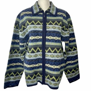 Vintage Fair Isle Wolle Strickjacke Hongkong L Kragen Frontreißverschluss Pickett & Smith - Bild 1 von 12