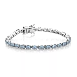 Sterling Silver Oval 6X4 MM Aquamarine Ocean Feel Tennis Bracelet 7.5 Inch - Picture 1 of 3