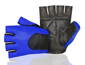 MESH LEDER GYM HANDSCHUHE GEWICHTSTRAINING FITNESS POWERLIFT FAHRRAD ROLLSTUHL - Bild 1 von 2