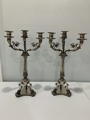 De Colección Italiano Pampaloni 800 Plata Par de Candelabros Estilo Movimiento Estético Foto 1 de 4