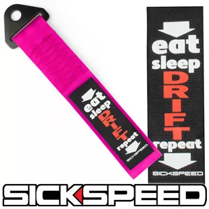PINK HIGH STRENGTH RACING TOW STRAP EAT SLEEP DRIFT REPEAT BADGE P11 - Picture 1 of 1