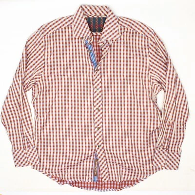 Camisa Robert Graham Para Hombres XL Beige Óxido Gris Cuadros Algodón Puño Abatible Manga Larga  Foto 1 de 4