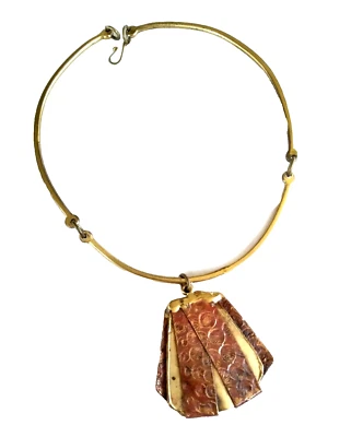 Винтажный латуни и меди ошейник ожерелье, большой смешанные металлы подвеска ожерелье - Изображение 1 из 4