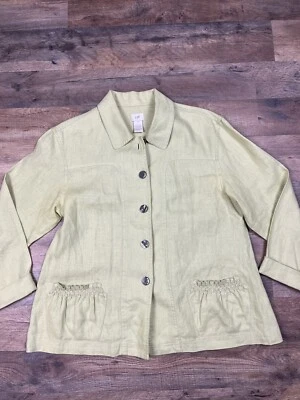 J. JILL Womens Jacket Linen Button Down Chartreuse Green Pockets Size Small - Image 1 of 4