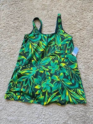 Lands End one piece swimsuit green overlay womens S (6-8) casual beach comfort - Image 1 of 4