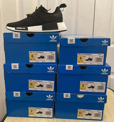 Adidas NMD_R1 J Primeblue Unisex Kids Boost Shoes Black / White  Size-5.5 NEW. - Image 1 of 4