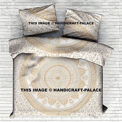 Indian Queen Mandala Ombre Gold Duvet Doona Set Cotton Quilt Cover Pillow Pair - Image 1 of 3