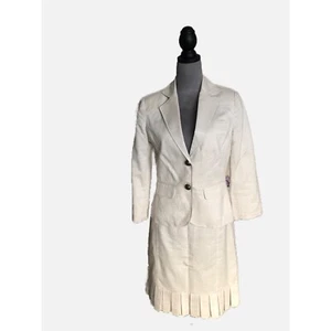 Grass Collection Damen Elfenbein Knopfleiste Jacke und Rock Suite gefüttert Größe M - Bild 1 von 10