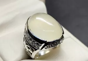 Natürlicher weißer Quarz Sterlingsilber 925 Mondstein Handarbeit Dur e Nadschaf Herren Ring - Bild 1 von 13