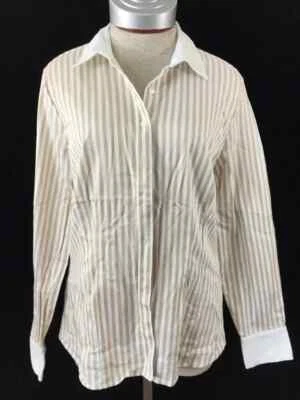 Van Heusen Studio блузка верхний размер L эластичной резинке длинным рукавом желтовато-коричневый полоски - Изображение 1 из 4