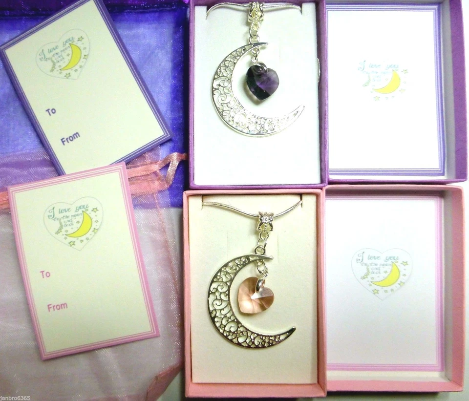 I Love you to the Moon and Back Heart on Moon Charm Necklace Gift in Box - Image 1 of 1