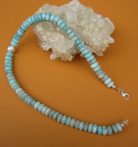 Collana con bottone amazzonite lunga 44 cm moschettone e sfera di design argento 925 - Foto 1 di 4