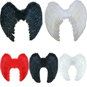 Angel Wings Adult Black Devil White Fairy Red Gold Feather Halloween Fancy Dress - Picture 1 of 10
