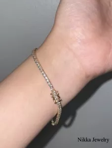 2.65 CT Lab Created Diamond Round Cut 14K Yellow Gold Tennis Bracelet 7” Vs F - Picture 1 of 13